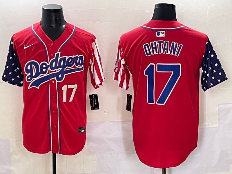 Men 2025 Los Angeles Dodgers #17 Ohtani Red a generation of national flags Joint Name Nike MLB Jersey style 3->los angeles dodgers->MLB Jersey